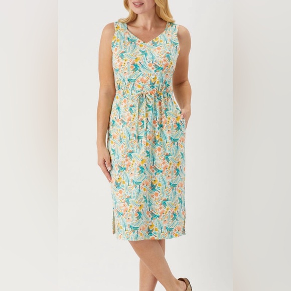 Duluth Trading Co To ‘n’ Flow Midi Tank Dress - Multicolor Hummingbird Print LG - Picture 1 of 16